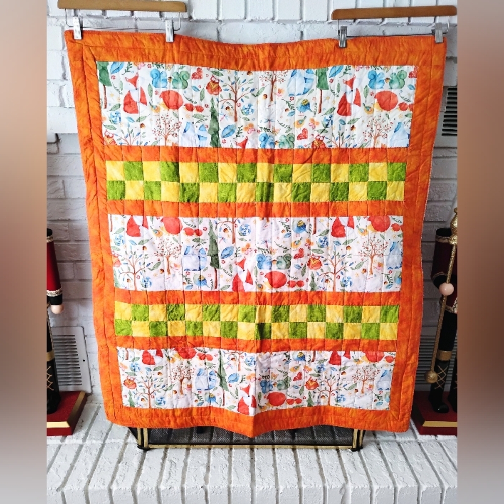 NWT! FREE Gift 🎁 Vibrant Orange and Green Patchwork Quilt